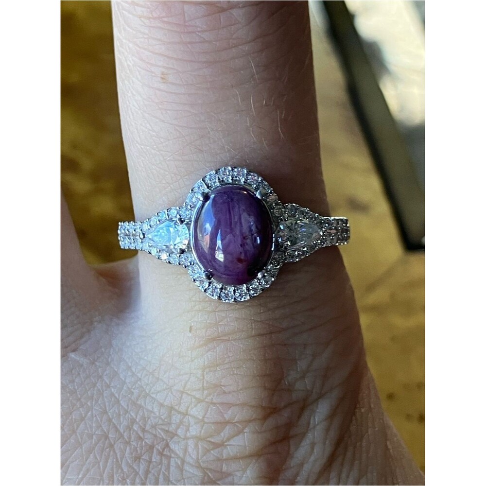 Star Ruby Moissanite Sterling Silver Ring Size 10